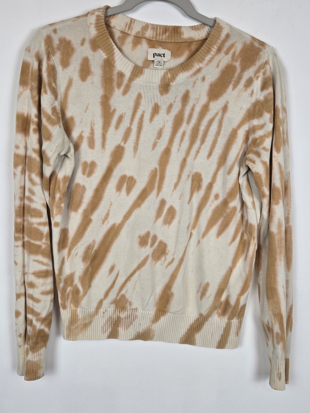 Pact Men's Tie-Dye Light Crewneck Sweater in Tan and Cream
